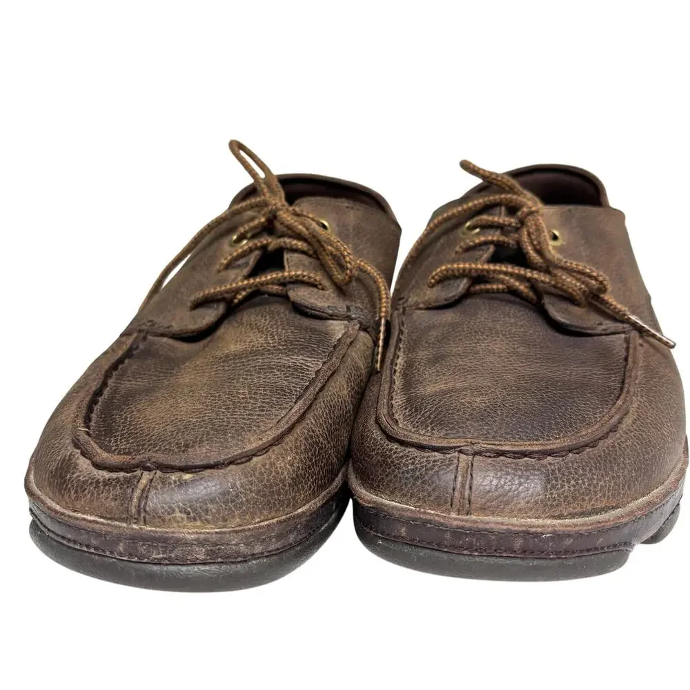 Olukai Hamakua Poko Brown Leather Moc Toe Collapsable Heel Oxford Shoes 10
